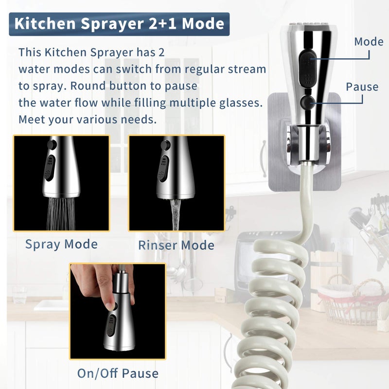 CECEFIN Kitchen Sink Sprayer Hose Attachment for Faucet, Kitchen Faucet Head Replacement w/ 79" Recoil Hose and Holder, Pressurized Water Saving Aerator & Diverter Valve, Faucet Sprayer Attachment Set - Image 2